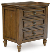 Sturlayne Queen Upholstered Panel Bed with Mirrored Dresser, Chest and Nightstand in Brown from Ashley - Luna Furniture