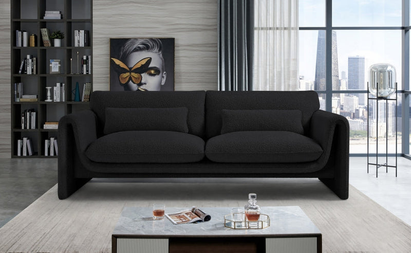 Stylus 86" Boucle Fabric Upholstered Sofa in Black - 198Black-S