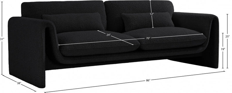 Stylus 86" Boucle Fabric Upholstered Sofa in Black - 198Black-S
