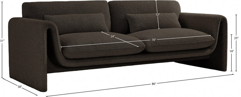 Stylus 86" Boucle Fabric Upholstered Sofa in Brown - 198Brown-S