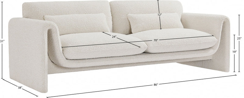 Stylus 86" Boucle Fabric Upholstered Sofa in Cream - 198Cream-S