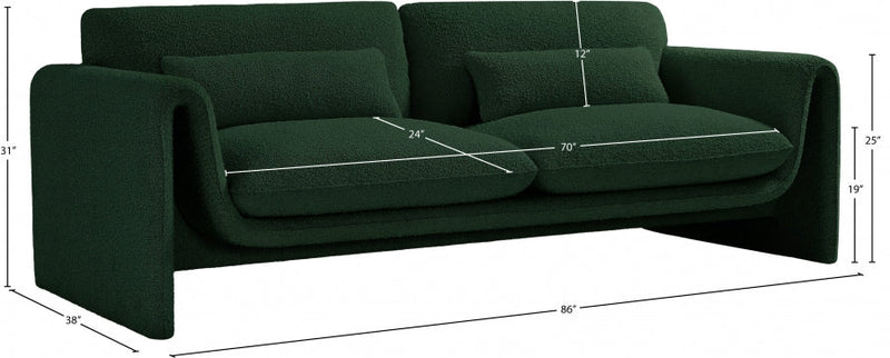 Stylus 86" Boucle Fabric Upholstered Sofa in Green - 198Green-S