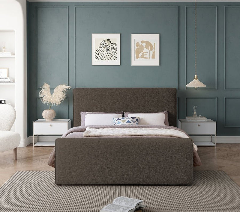 Stylus Boucle Fabric King Bed (3 Boxes) Brown - Gate FurnitureKing Bed
