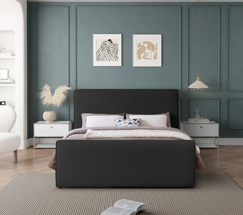 Stylus Boucle Fabric Queen Bed (3 Boxes) Black - Gate FurnitureQueen Bed