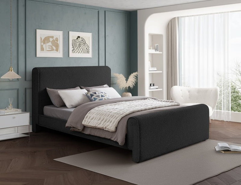 Stylus Boucle Fabric Queen Bed (3 Boxes) Black - Gate FurnitureQueen Bed