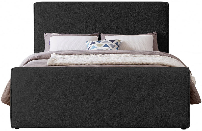 Stylus Boucle Fabric Queen Bed (3 Boxes) Black - Gate FurnitureQueen Bed