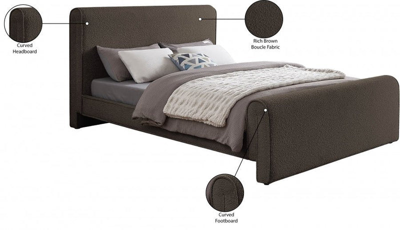 Stylus Boucle Fabric Queen Bed (3 Boxes) Brown - Gate FurnitureQueen Bed