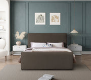 Stylus Boucle Fabric Queen Bed (3 Boxes) Brown - Gate FurnitureQueen Bed
