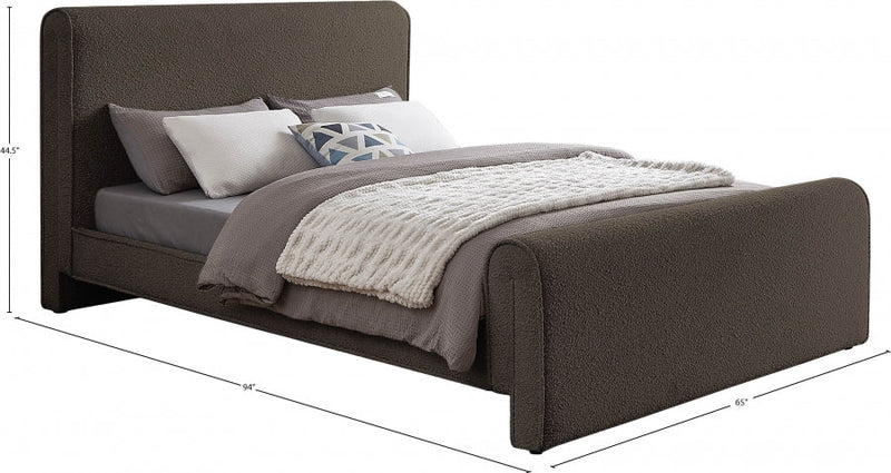 Stylus Boucle Fabric Queen Bed (3 Boxes) Brown - Gate FurnitureQueen Bed