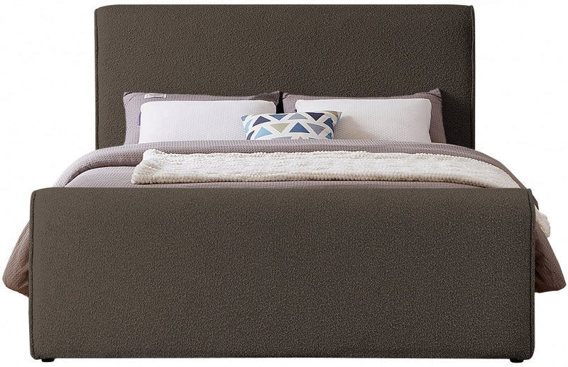 Stylus Boucle Fabric Queen Bed (3 Boxes) Brown - Gate FurnitureQueen Bed