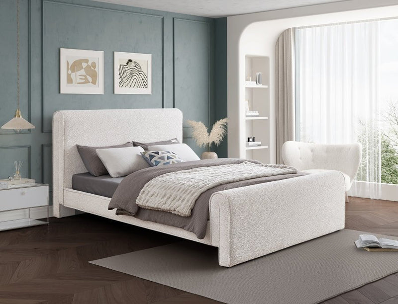 Stylus Boucle Fabric Queen Bed (3 Boxes) Cream - Gate FurnitureQueen Bed