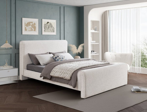 Stylus Boucle Fabric Queen Bed (3 Boxes) Cream - Gate FurnitureQueen Bed
