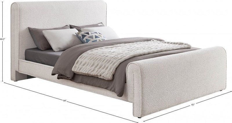 Stylus Boucle Fabric Queen Bed (3 Boxes) Cream - Gate FurnitureQueen Bed