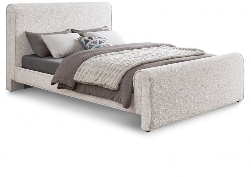 Stylus Boucle Fabric Queen Bed (3 Boxes) Cream - Gate FurnitureQueen Bed