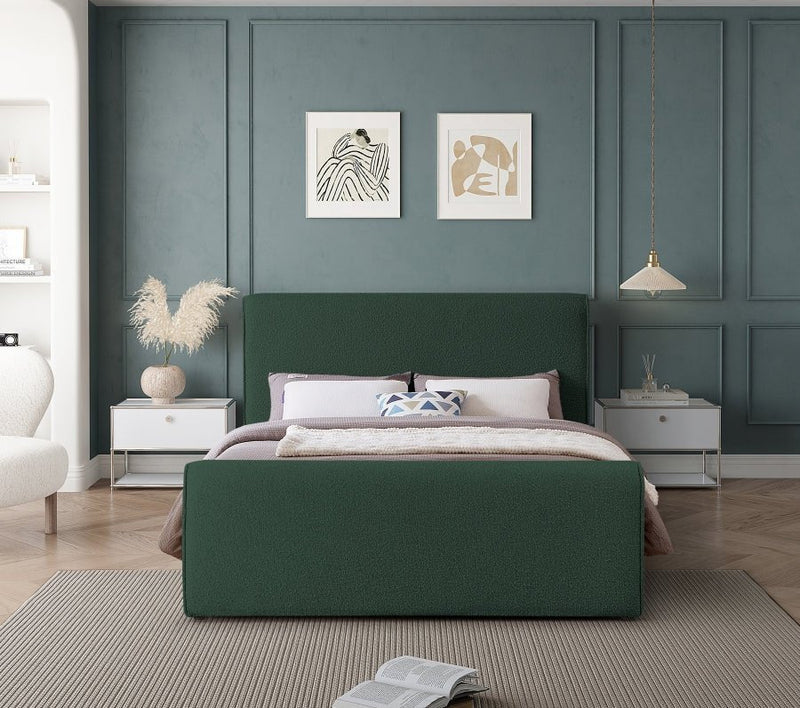 Stylus Boucle Fabric Queen Bed (3 Boxes) Green - Gate FurnitureQueen Bed