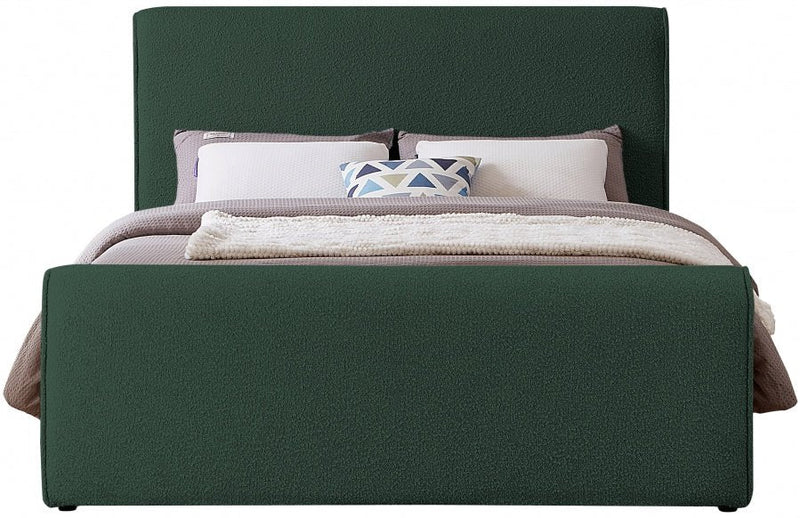 Stylus Boucle Fabric Queen Bed (3 Boxes) Green - Gate FurnitureQueen Bed
