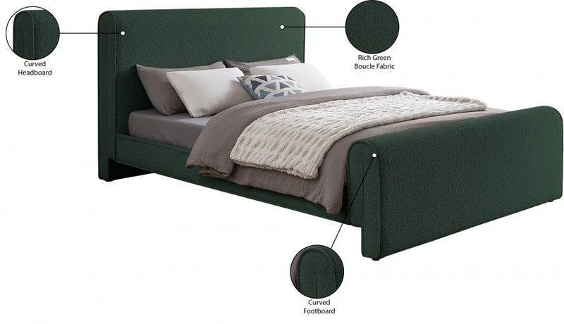 Stylus Boucle Fabric Queen Bed (3 Boxes) Green - Gate FurnitureQueen Bed