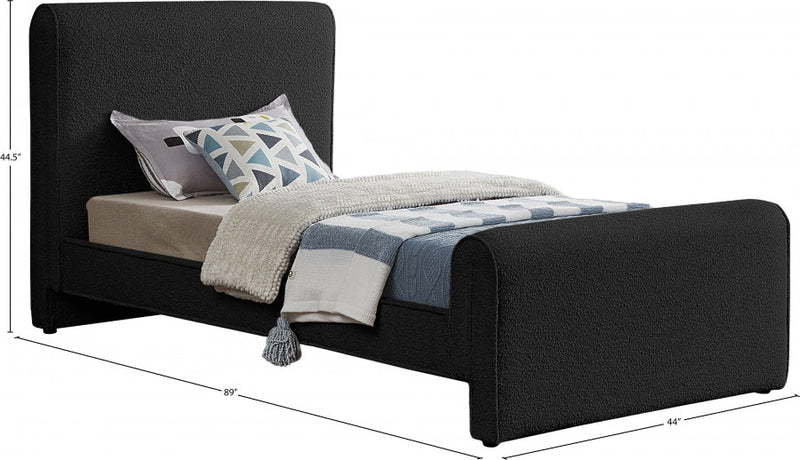 Stylus Boucle Fabric Twin Bed (3 Boxes) Black - Gate FurnitureTwin Bed