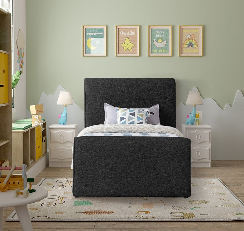 Stylus Boucle Fabric Twin Bed (3 Boxes) Black - Gate FurnitureTwin Bed