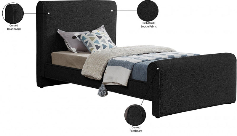 Stylus Boucle Fabric Twin Bed (3 Boxes) Black - Gate FurnitureTwin Bed