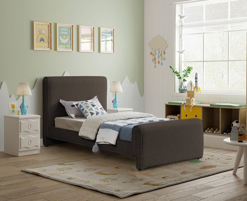 Stylus Boucle Fabric Twin Bed (3 Boxes) Brown - Gate FurnitureTwin Bed