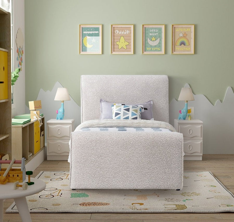 Stylus Boucle Fabric Twin Bed (3 Boxes) Cream - Gate FurnitureTwin Bed