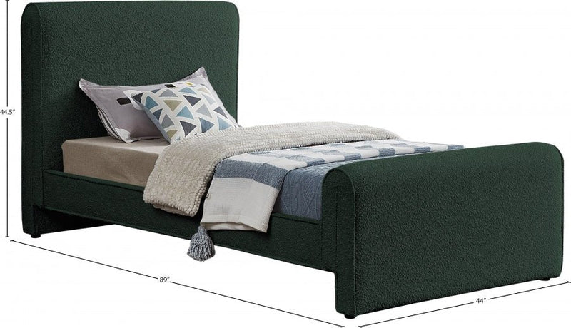 Stylus Boucle Fabric Twin Bed (3 Boxes) Green - Gate FurnitureTwin Bed