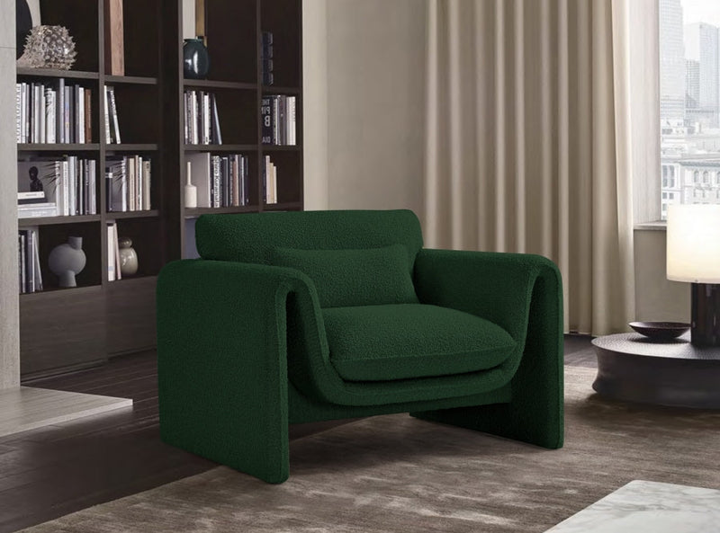 Stylus Boucle Fabric Upholstered Chair in Green - 198Green-C