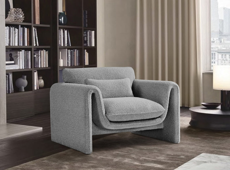 Stylus Boucle Fabric Upholstered Chair in Grey - 198Grey-C