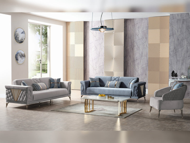 Sultan Elf 3-pieces (Sofa & Loveseat & Chair) Livingroom in Grey - Cream - 200-ELIF-SUL-A101-321