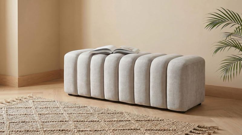 Summer Chenille Upholstered Channel Accent Bench Beige - 910411