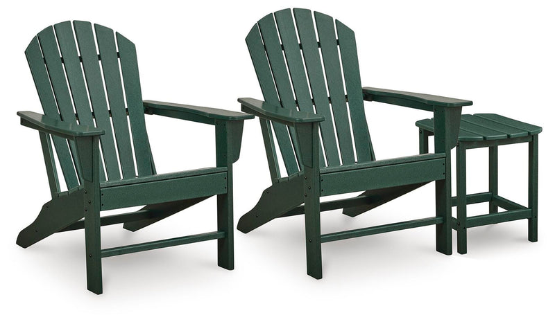 Sundown Shores 2 Adirondack Chairs with End table in Green - PKG023983