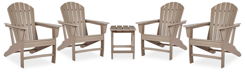 Sundown Treasure Driftwood 4 Adirondack Chairs and Outdoor End Table - P014P2