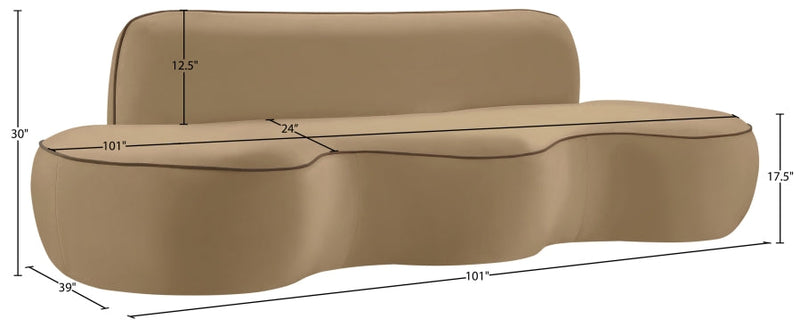 Swerve 101" Velvet Upholstered Sofa in Beige - 44021Beige-S