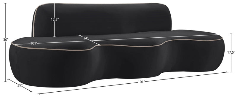 Swerve 101" Velvet Upholstered Sofa in Black - 44021Black-S