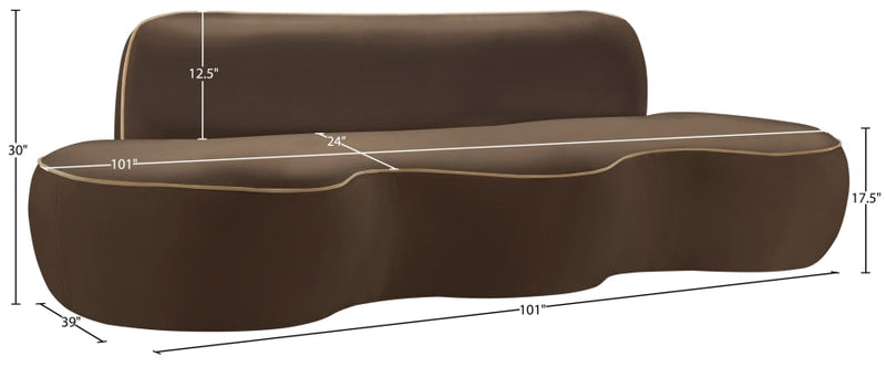 Swerve 101" Velvet Upholstered Sofa in Brown - 44021Brown-S