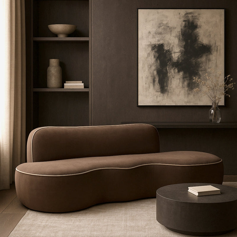 Swerve 101" Velvet Upholstered Sofa in Brown - 44021Brown-S