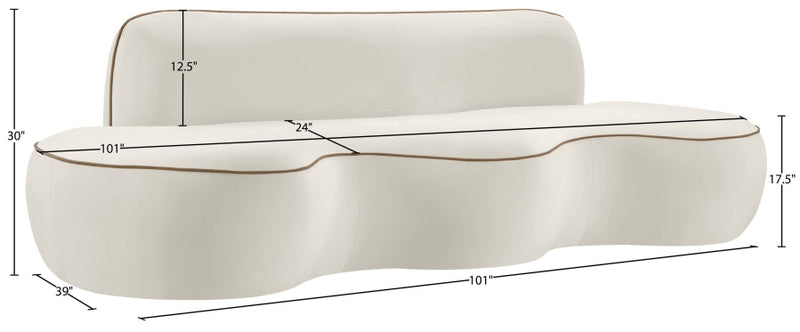 Swerve 101" Velvet Upholstered Sofa in Cream - 44021Cream-S