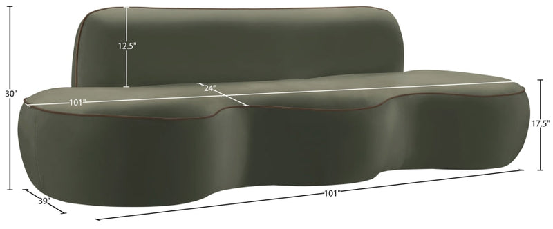 Swerve 101" Velvet Upholstered Sofa in Green - 44021Green-S