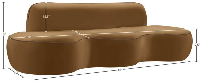 Swerve 101" Velvet Upholstered Sofa in Saddle - 44021Saddle-S