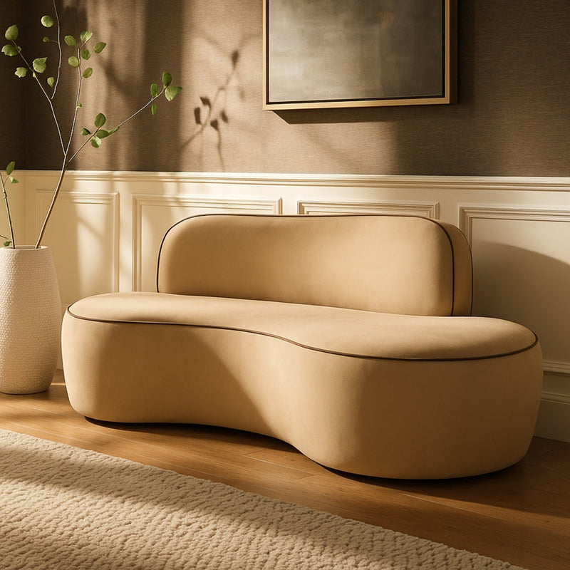 Swerve 77" Velvet Upholstered Loveseat in Beige - 44021Beige-L
