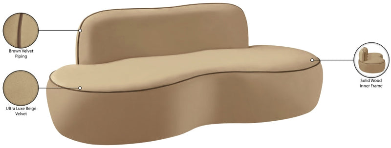 Swerve 77" Velvet Upholstered Loveseat in Beige - 44021Beige-L