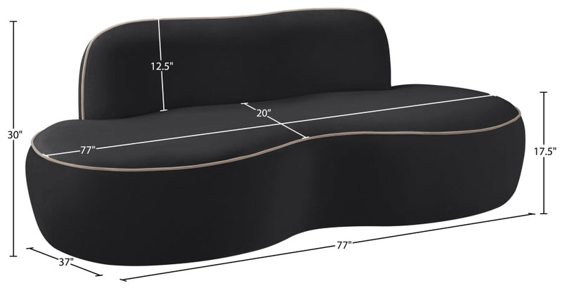 Swerve 77" Velvet Upholstered Loveseat in Black - 44021Black-L