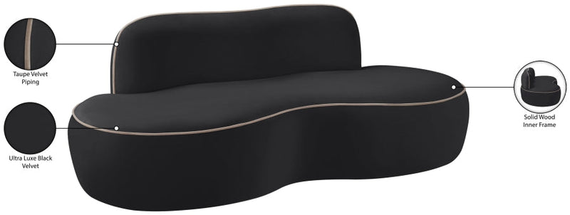 Swerve 77" Velvet Upholstered Loveseat in Black - 44021Black-L