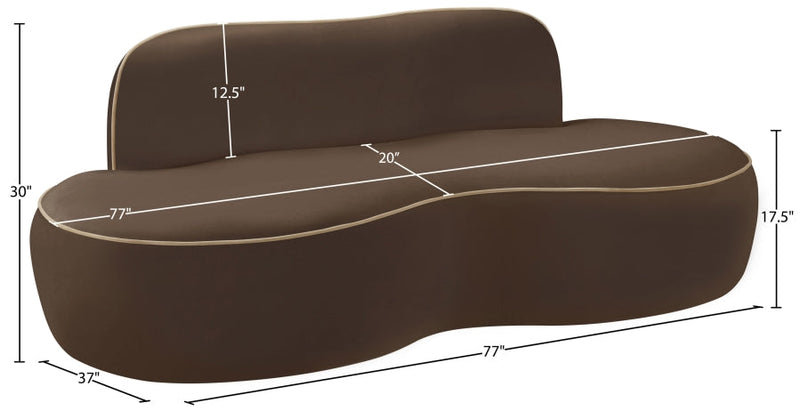 Swerve 77" Velvet Upholstered Loveseat in Brown - 44021Brown-L