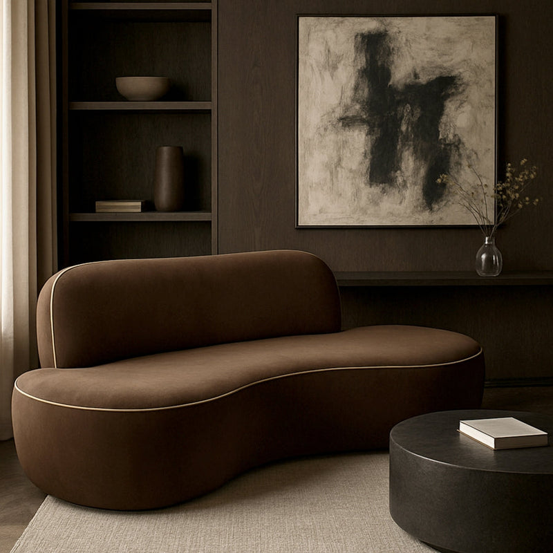 Swerve 77" Velvet Upholstered Loveseat in Brown - 44021Brown-L