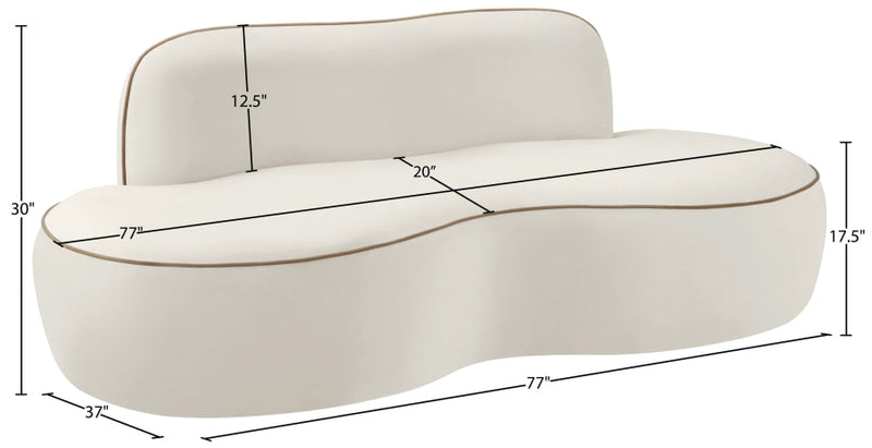 Swerve 77" Velvet Upholstered Loveseat in Cream - 44021Cream-L