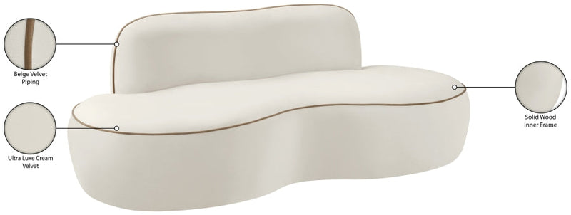 Swerve 77" Velvet Upholstered Loveseat in Cream - 44021Cream-L