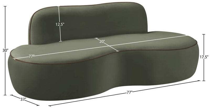 Swerve 77" Velvet Upholstered Loveseat in Green - 44021Green-L