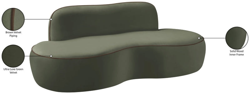 Swerve 77" Velvet Upholstered Loveseat in Green - 44021Green-L